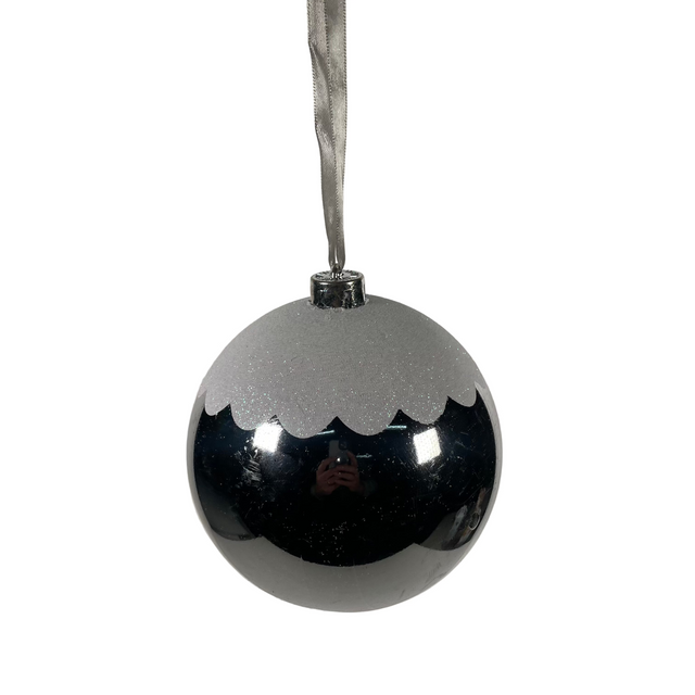 Xmas ball with snow 15cm - Silver