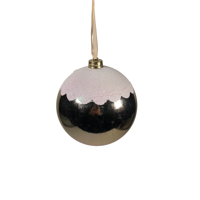 Xmas ball with snow 15cm - Champagne
