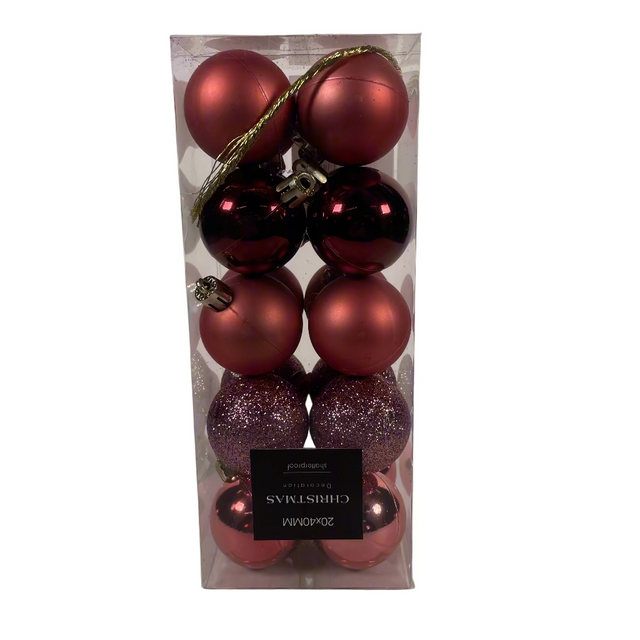 Xmas ball set of 20 - 4cm - Pink