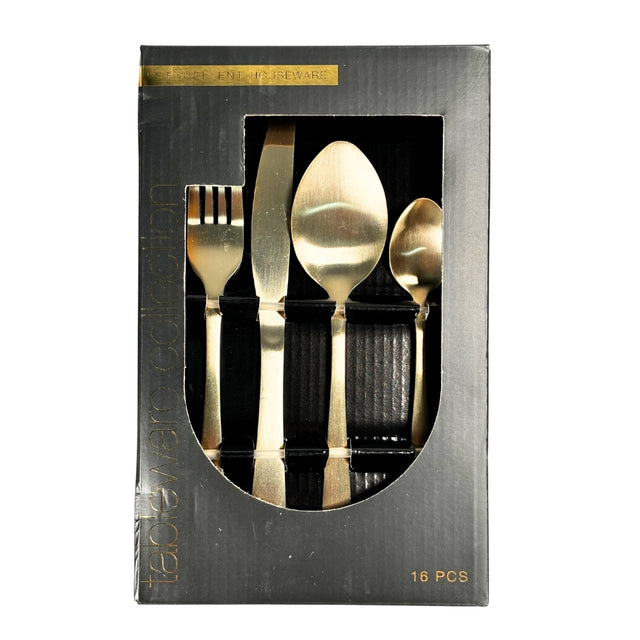 Cutlery Set 16Pcs, Stainless Steel Gold Plated