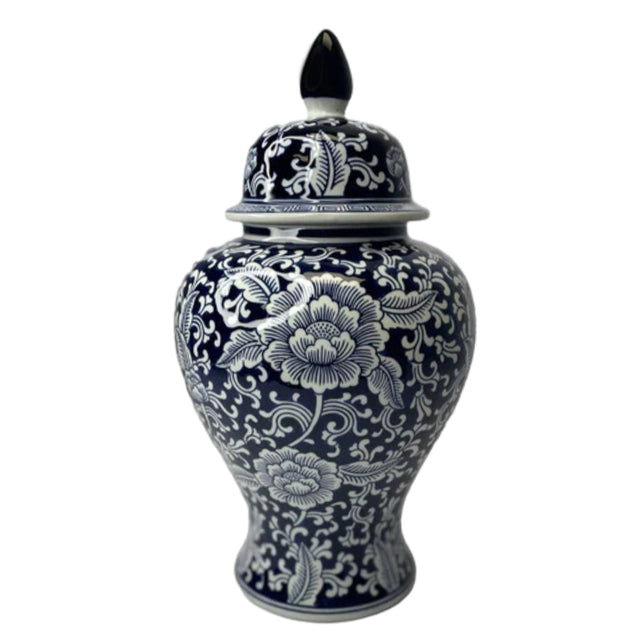 Navy Floral Ginger Jar 38Cm