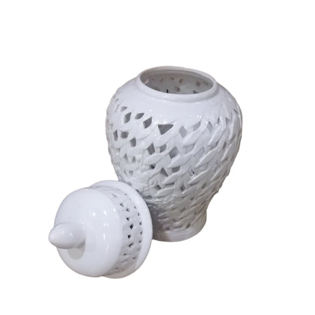 Large white Flower and Leaf Cutout Ginger Jar