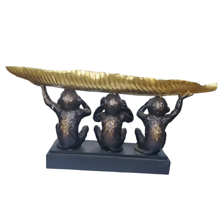 3 Large Monkeys with gold tray leaf