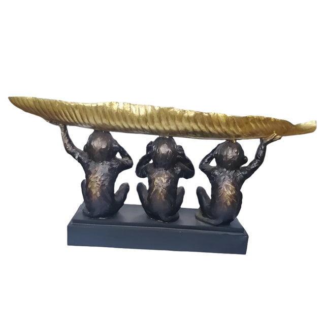 3 Large Monkeys with gold tray leaf