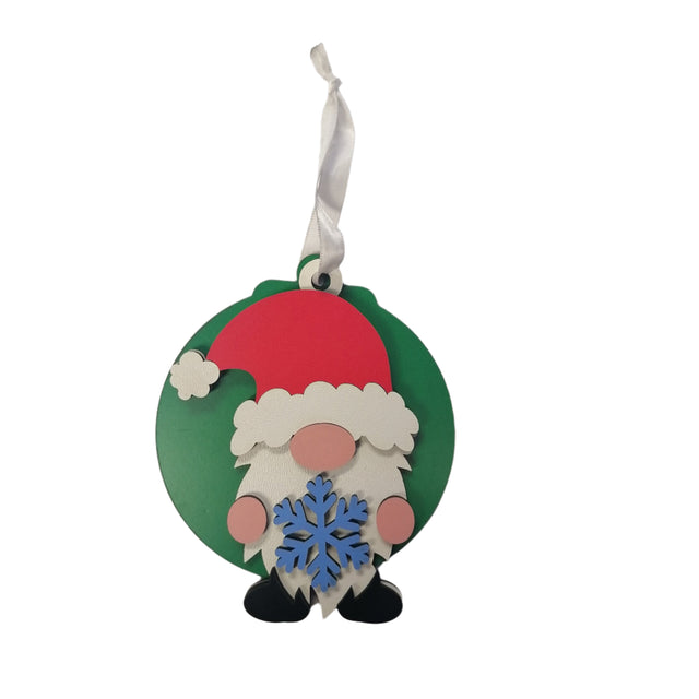 Gnome wooden bauble 9.5cm - Holding Snowflake