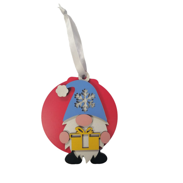Gnome wooden bauble 9.5cm - Holding Stocking Gift