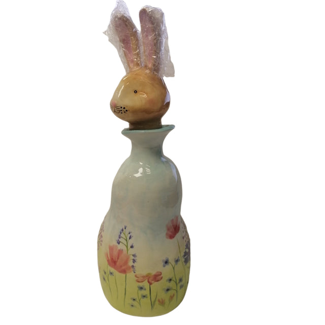Large bottle with bunny head blue floral