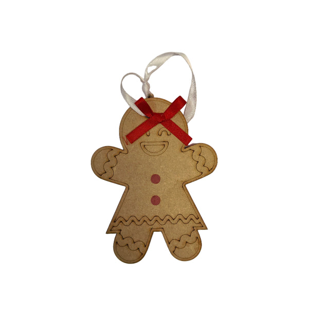 Gingerbread wooden girl with bow 12x9cm