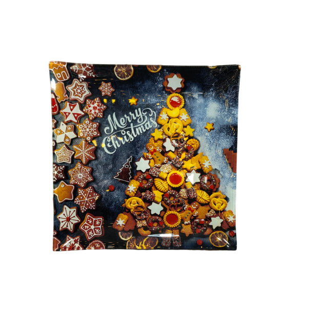 Square glass plate 25x25cm - Biscuits in tree shape