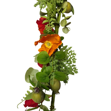 Red and orange poppy garland 12.7inch
