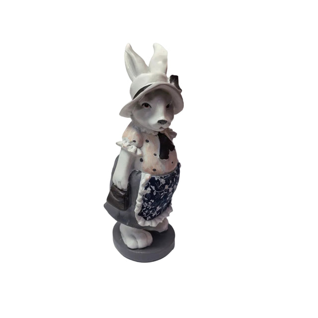 Rabbit with blue flower apron 21cm