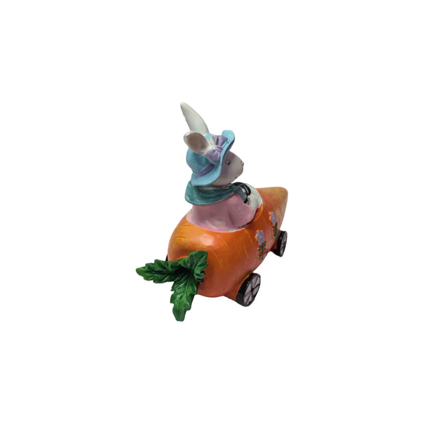 Rabbit girl in carrot car 17x21cm