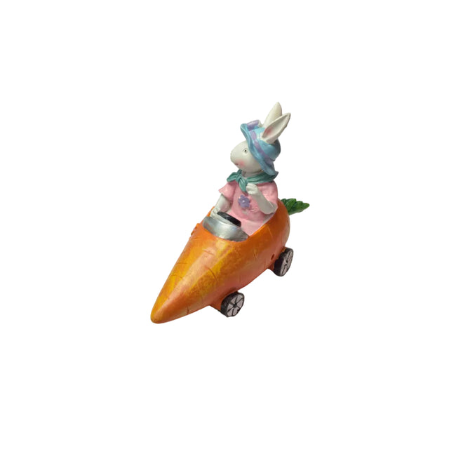 Rabbit girl in carrot car 17x21cm