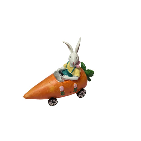 Rabbit boy in carrot car 17x20cm
