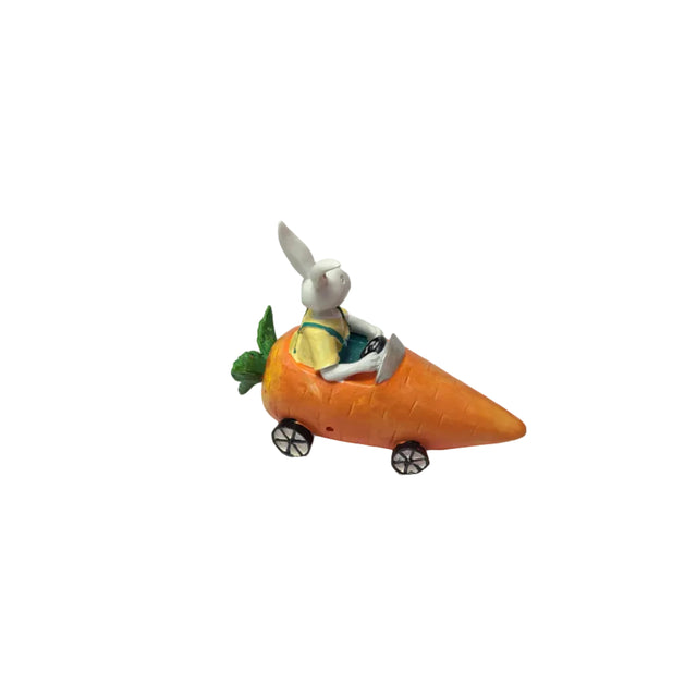Rabbit boy in carrot car 17x20cm