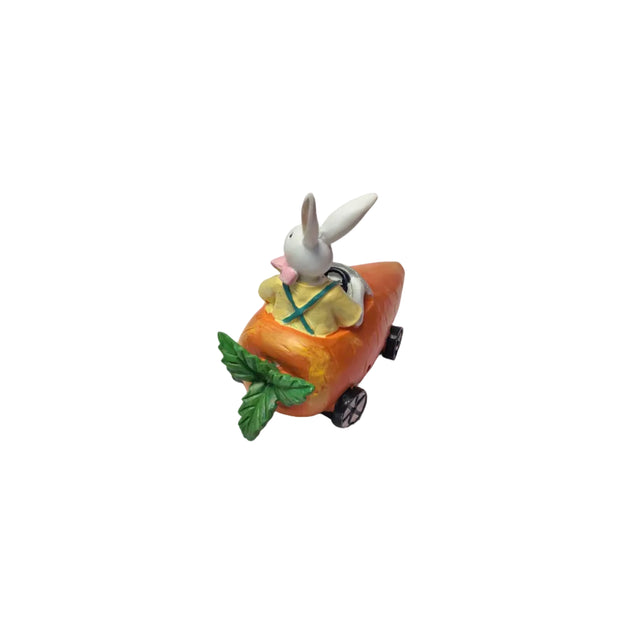 Rabbit boy in carrot car 17x20cm