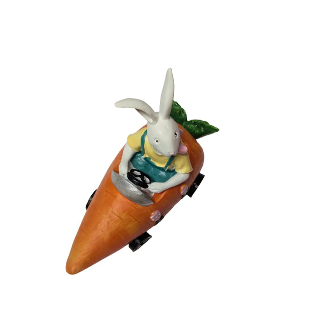 Rabbit boy in carrot car 17x20cm