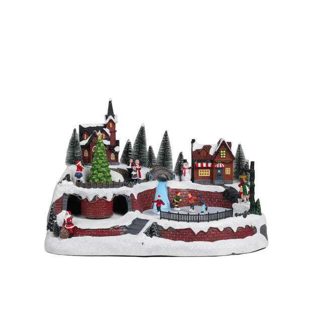 Christmas LED Scene with skating children 41x26x27cm
