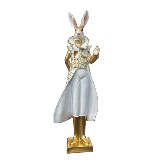 Resin rabbit male with watch gold and white 8.5x30cm