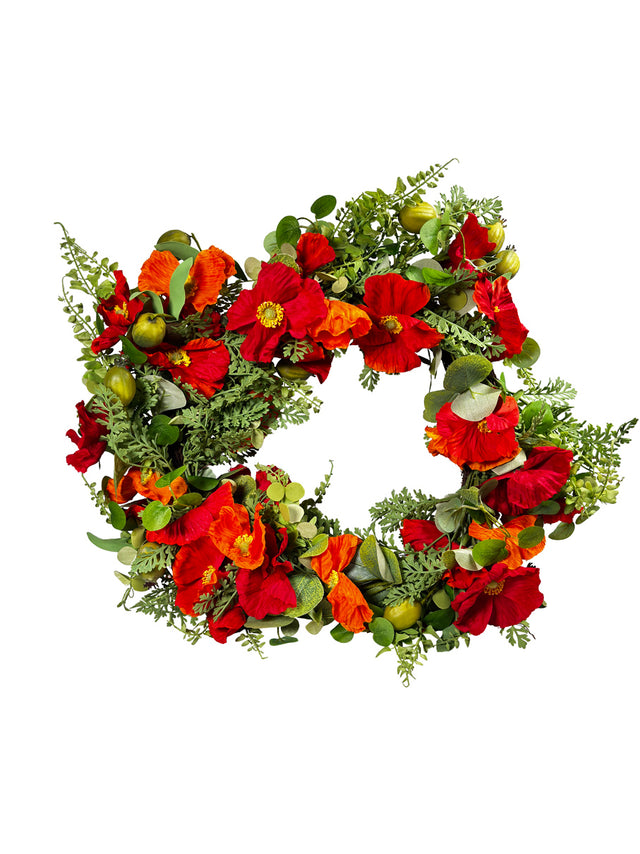 72CM RED ORANGE POPPY WREATH (LE JS394)
