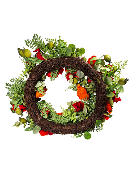 72CM RED ORANGE POPPY WREATH (LE JS394)