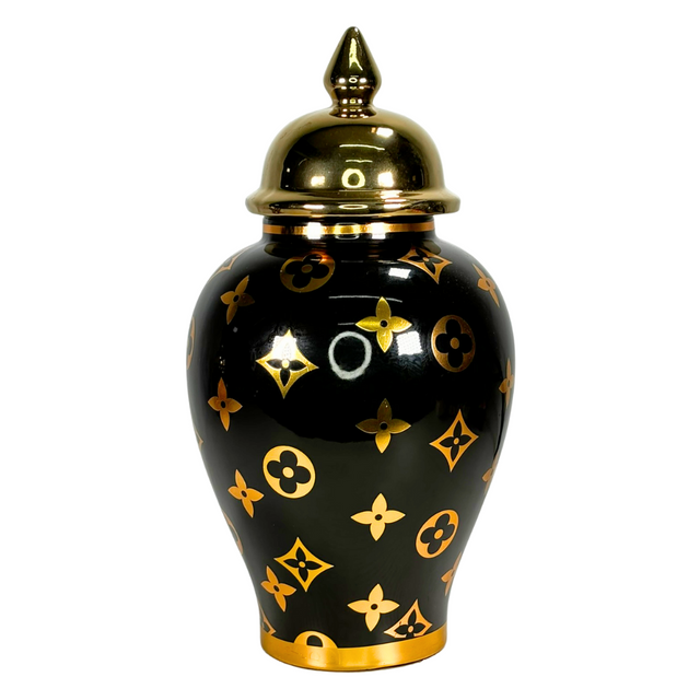 Ginger Jar Black & Gold 18.5X32Cm