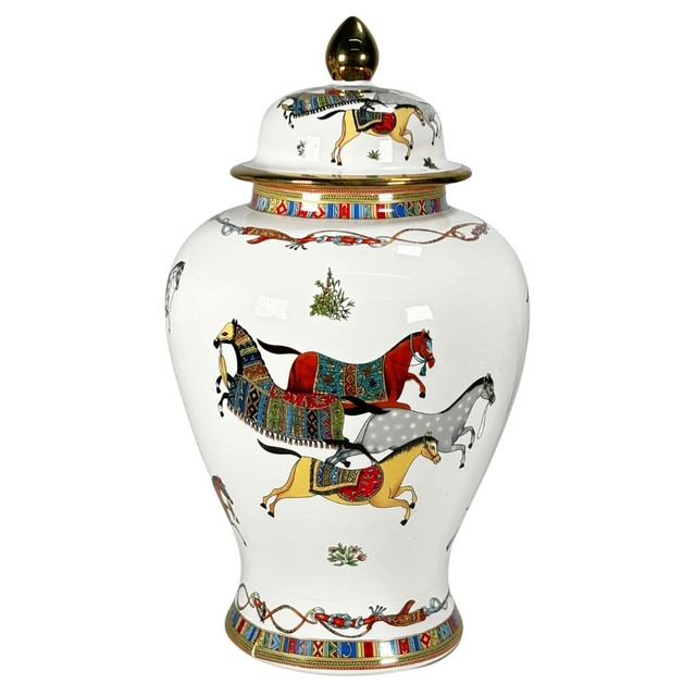 Ginger Jar White With Horse Design 22X40Cm