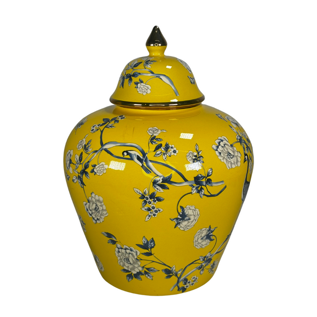 Ginger Jar Yellow With Peacock & Flowers 22X30Cm