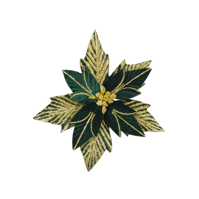 Poinsettia 46cm - emerald green & gold
