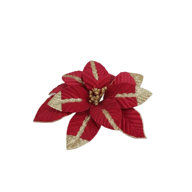 Poinsettia 34cm - red & gold