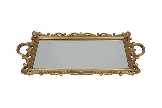 Gold tray with mirror 67.5x31cm