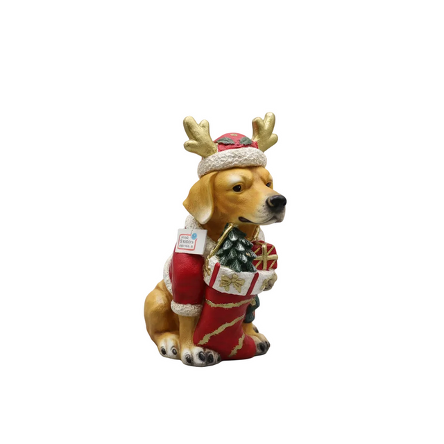 Dog with Xmas hat & stocking 31.5x19.5x43cm