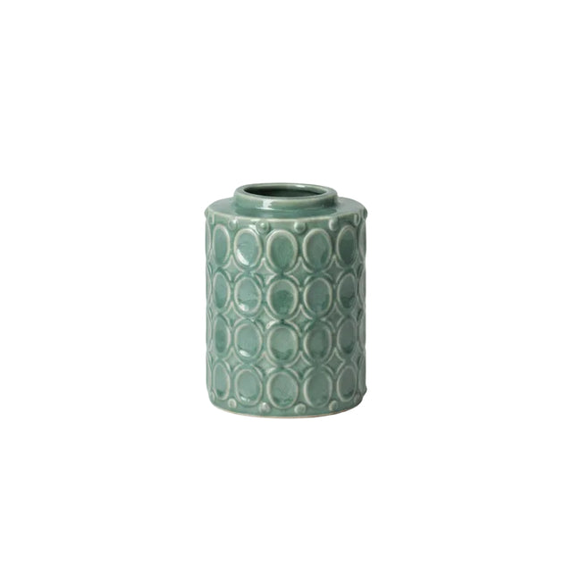Vase with embossed oval design 17x17x22cm - Green