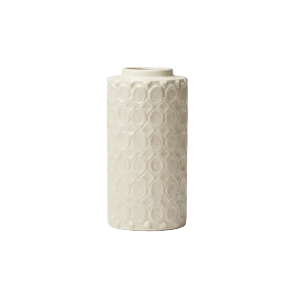Vase with embossed oval design 14.5x14.5x27cm - Off white