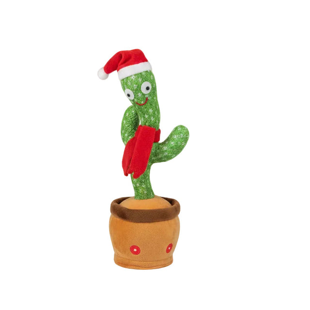 Xmas cactus plush, with lights and movement 10x10x35cm - with red scarf