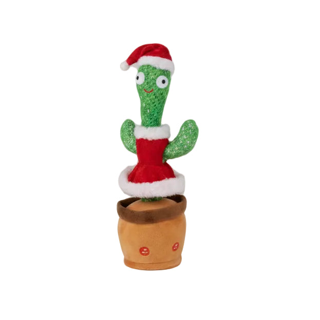 Xmas cactus plush, with lights and movement 10x10x35cm - with xmas dress