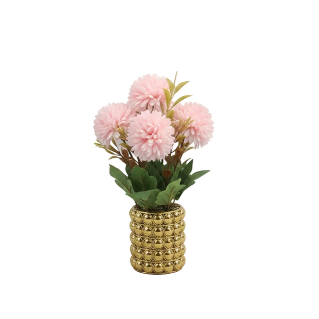 Chrysanthemum in gold pot 26cm - pink