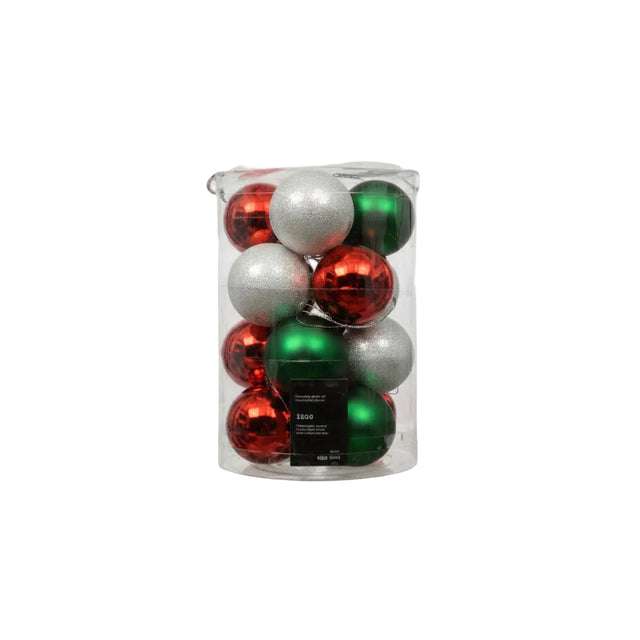 Bauble glass green, white and red 16psc 8cm