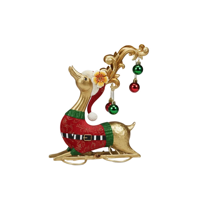 Gold metal laying deer 37x29x42cm
