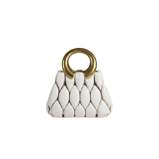 Ceramic handbag vase white & gold 14x18cm
