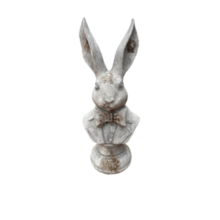 Small Grey Tuxed Bunny Head Statue