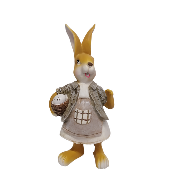 Rabbit with egg in basket 16x13x11cm