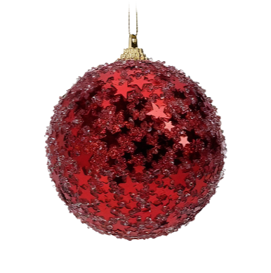 Xmas Ball 8cm, Polyfoam, Red Beads with Stars