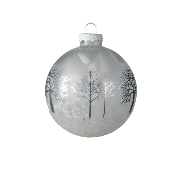 Bauble With Trees Silver - 8cm - Shiny