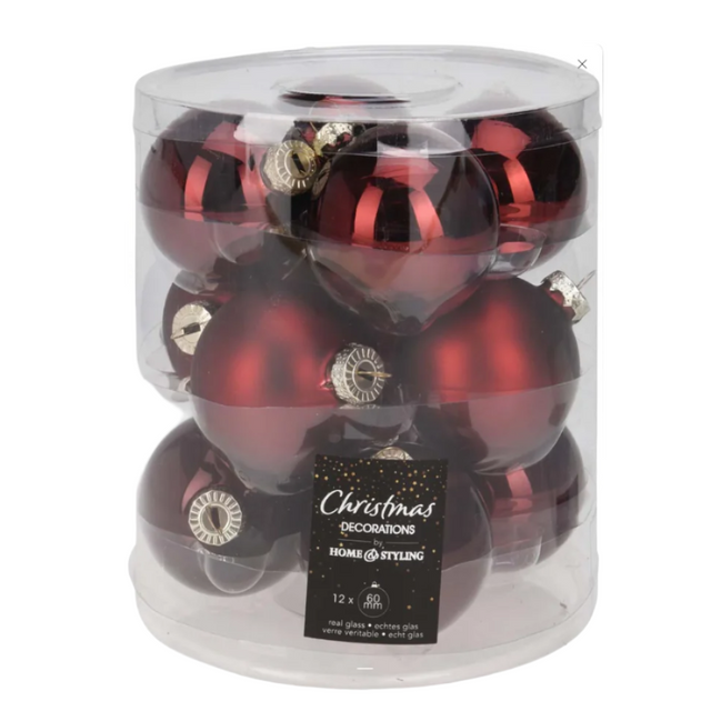 Xmas Ball, Glass, 6cm, Set Of 12 Bordeaux Red