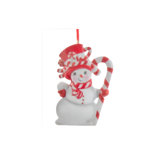 Resin Peppermint Snowman With Candy Cane  10.16Cm