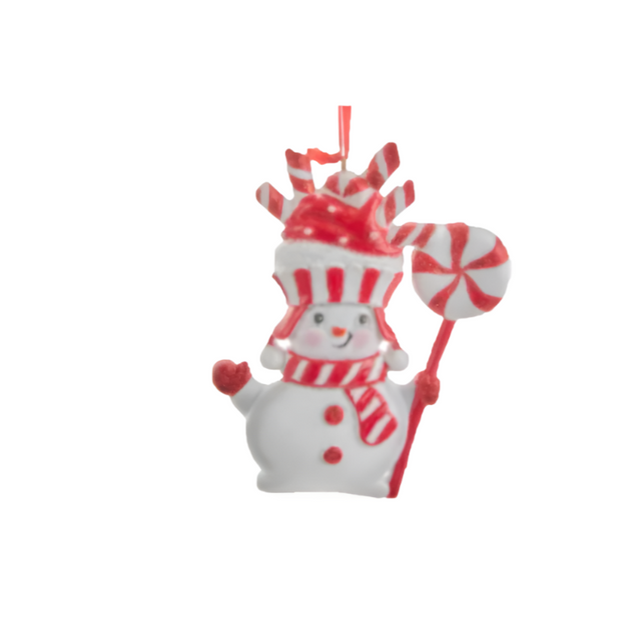 Resin Peppermint Snowman With Lollipop 10.16Cm