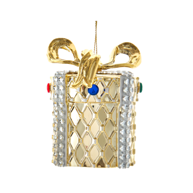 Plastic Gold Square Gift Hanging Ornament 8.6Cm