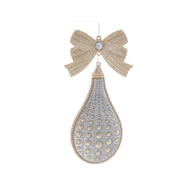 Plastic Glittered Bow Silver Hanging Ornament 17.27Cm