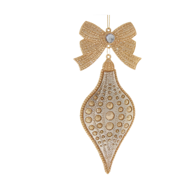 Plastic Glittered Bow Gold Hanging Ornament 17.27Cm